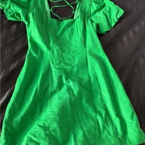 Bright Green Cotton Dress with Lattice Back Detail